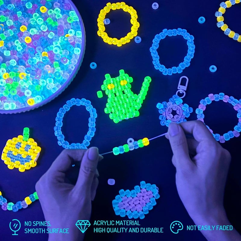 Sunlode 3200+pcs Glow in The Dark Pony Beads for Bracelets, 6x9mm Acrylic Neon Halloween Beads Rave Kandi Charms Kids Hair UV Bead for Braids Girls DIY Jewelry Making Crafts Party Supplies - Image 2